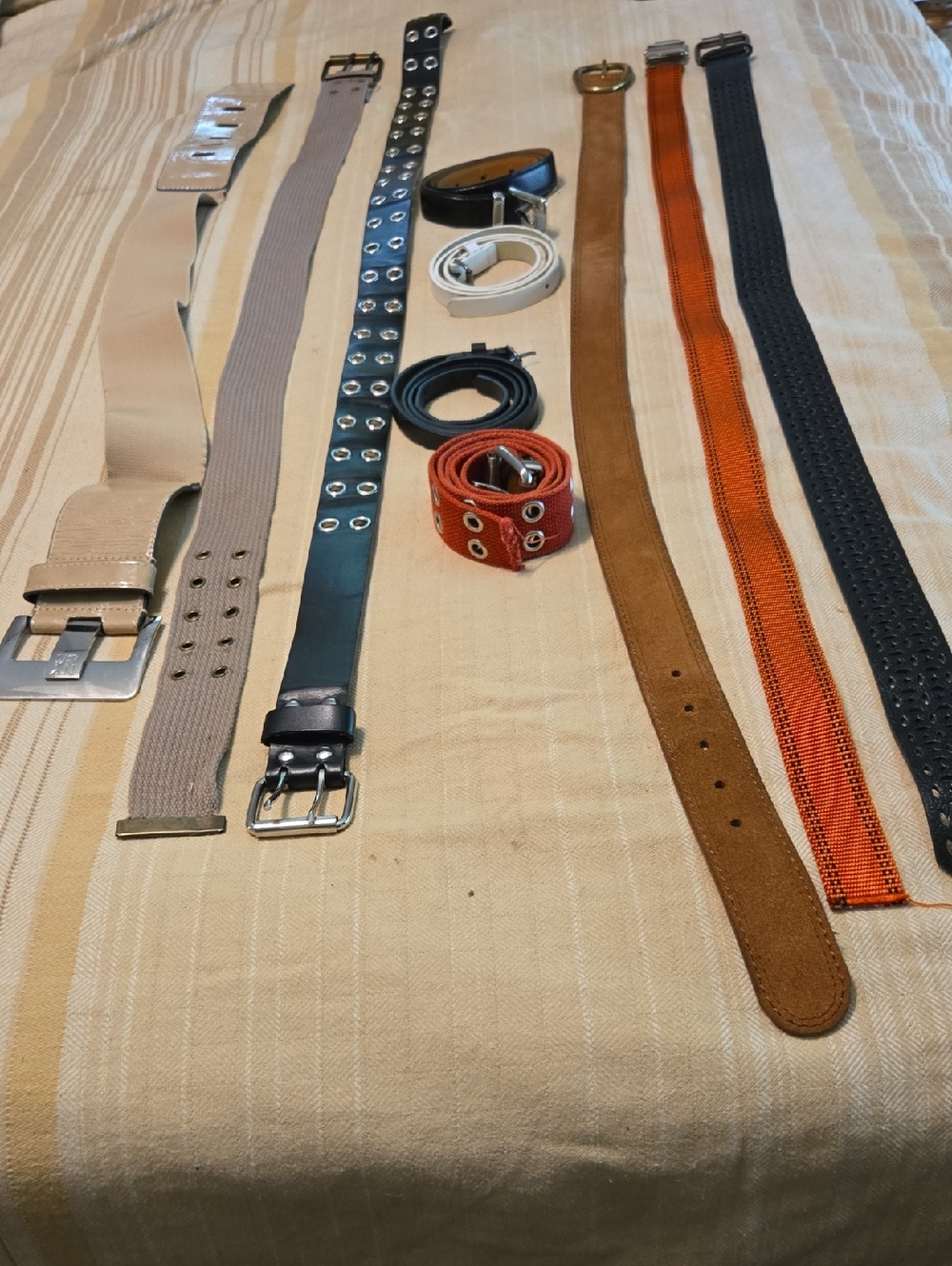 10 Assorted Women's Belts and Straps - Neutral, Black, Brown, Orange, White